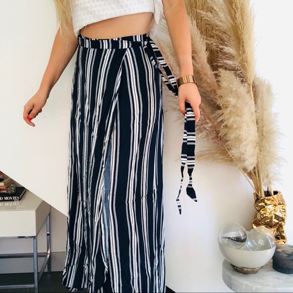 SMYM MUMU Navy White Siren Stripe Maxi Skirt Small - Picture 3 of 8
